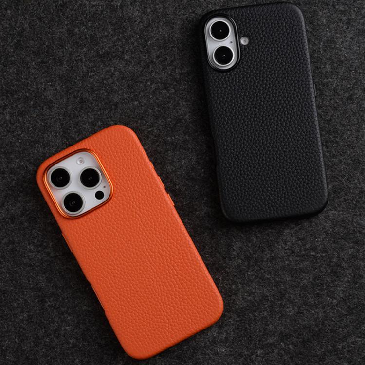 Custodia per telefono Melkco in vera pelle con texture litchi, magnetica e copertura completa., For iPhone 16
