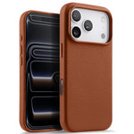 melkco Custodia per telefono in vera pelle con texture litchi, copertura completa magnetica e pulsante AI, For iPhone 17 Pro Max, For iPhone 17 Pro