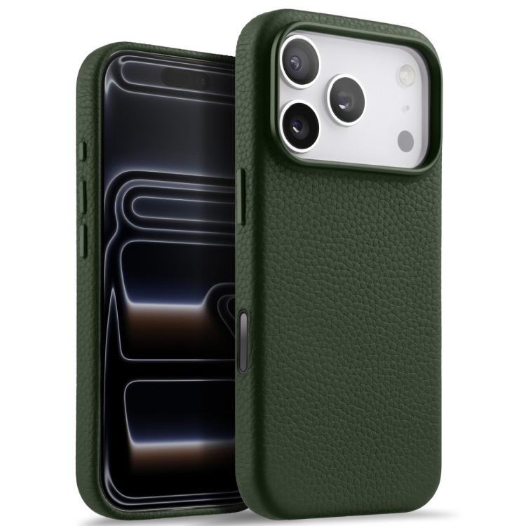 melkco Custodia per telefono in vera pelle con texture litchi, copertura completa magnetica e pulsante AI, For iPhone 17 Pro Max, For iPhone 17 Pro