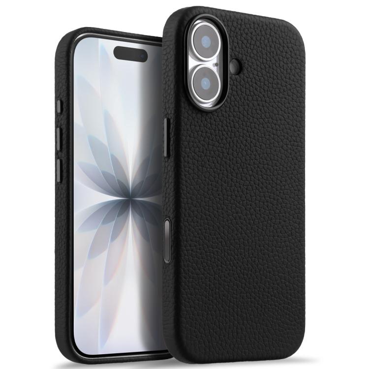 melkco Custodia per telefono in vera pelle con texture litchi, copertura completa magnetica e pulsante AI, For iPhone 17, For iPhone Air