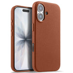 melkco Custodia per telefono in vera pelle con texture litchi, copertura completa magnetica e pulsante AI, For iPhone 17, For iPhone Air
