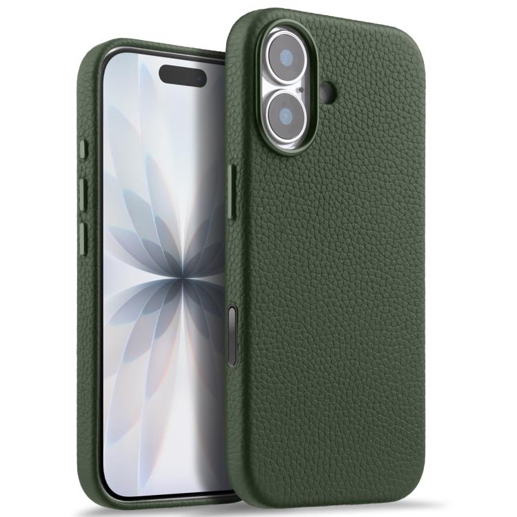 melkco Custodia per telefono in vera pelle con texture litchi, copertura completa magnetica e pulsante AI, For iPhone 17, For iPhone Air