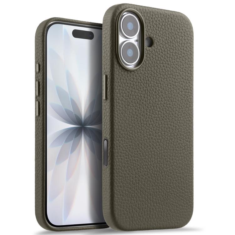 melkco Custodia per telefono in vera pelle con texture litchi, copertura completa magnetica e pulsante AI, For iPhone 17, For iPhone Air