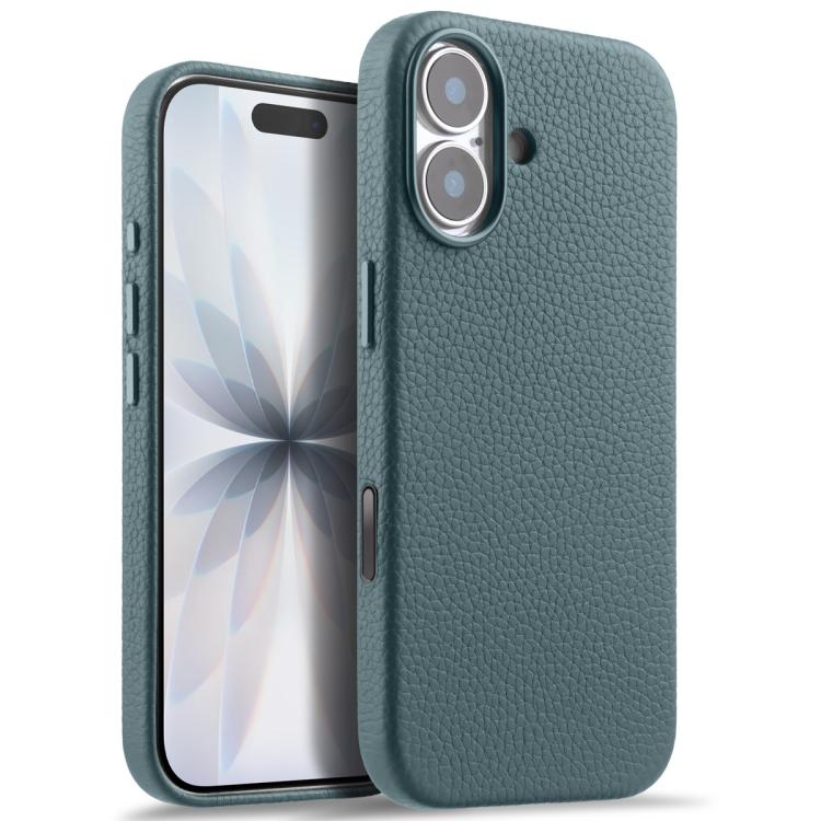 melkco Custodia per telefono in vera pelle con texture litchi, copertura completa magnetica e pulsante AI, For iPhone 17, For iPhone Air