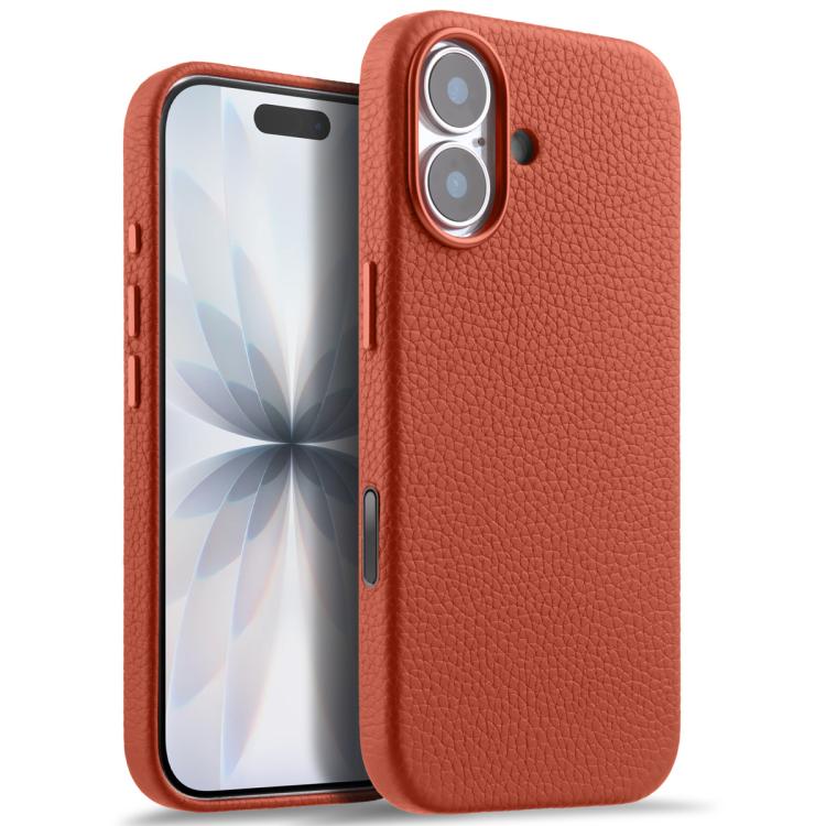 melkco Custodia per telefono in vera pelle con texture litchi, copertura completa magnetica e pulsante AI, For iPhone 17, For iPhone Air