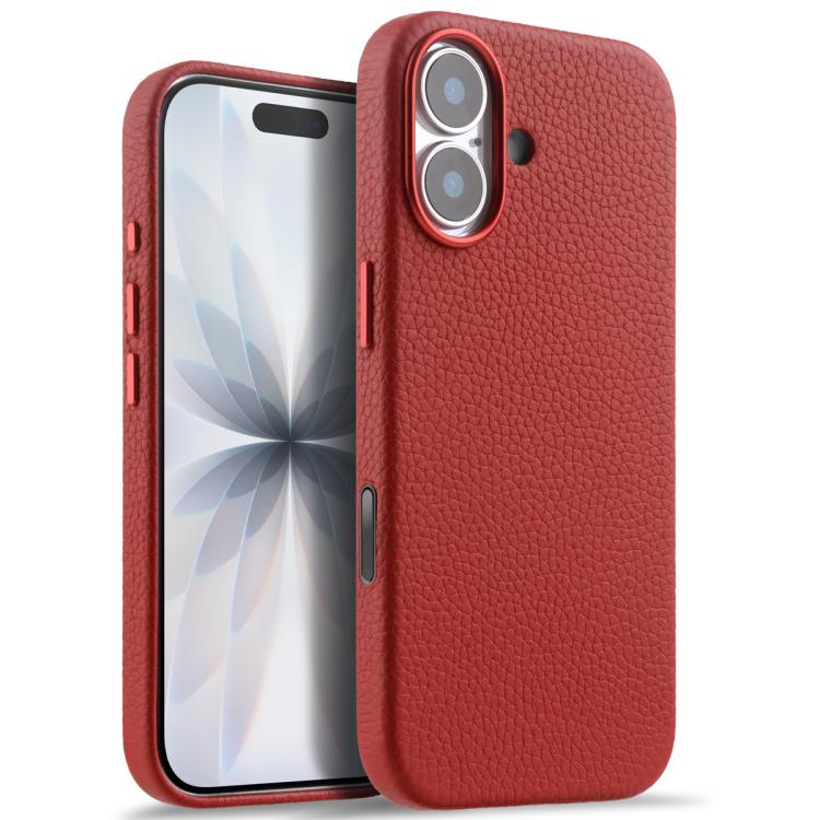 melkco Custodia per telefono in vera pelle con texture litchi, copertura completa magnetica e pulsante AI, For iPhone 17, For iPhone Air