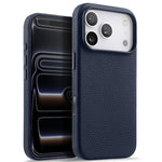 melkco Custodia per telefono in vera pelle con texture litchi, copertura completa magnetica e pulsante AI, For iPhone 17 Pro Max, For iPhone 17 Pro