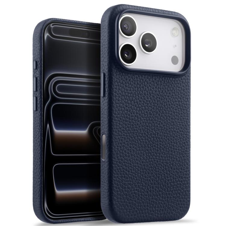 melkco Custodia per telefono in vera pelle con texture litchi, copertura completa magnetica e pulsante AI, For iPhone 17 Pro Max, For iPhone 17 Pro