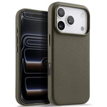 melkco Custodia per telefono in vera pelle con texture litchi, copertura completa magnetica e pulsante AI, For iPhone 17 Pro Max, For iPhone 17 Pro