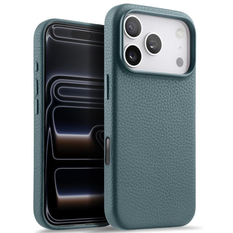 melkco Custodia per telefono in vera pelle con texture litchi, copertura completa magnetica e pulsante AI, For iPhone 17 Pro Max, For iPhone 17 Pro