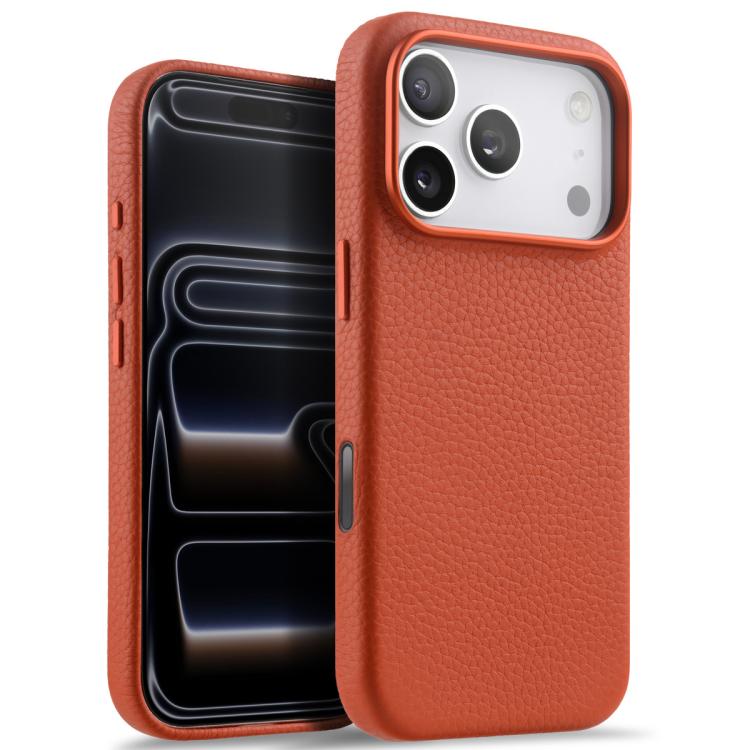 melkco Custodia per telefono in vera pelle con texture litchi, copertura completa magnetica e pulsante AI, For iPhone 17 Pro Max, For iPhone 17 Pro