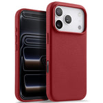 melkco Custodia per telefono in vera pelle con texture litchi, copertura completa magnetica e pulsante AI, For iPhone 17 Pro Max, For iPhone 17 Pro