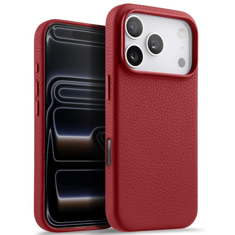 melkco Custodia per telefono in vera pelle con texture litchi, copertura completa magnetica e pulsante AI, For iPhone 17 Pro Max, For iPhone 17 Pro
