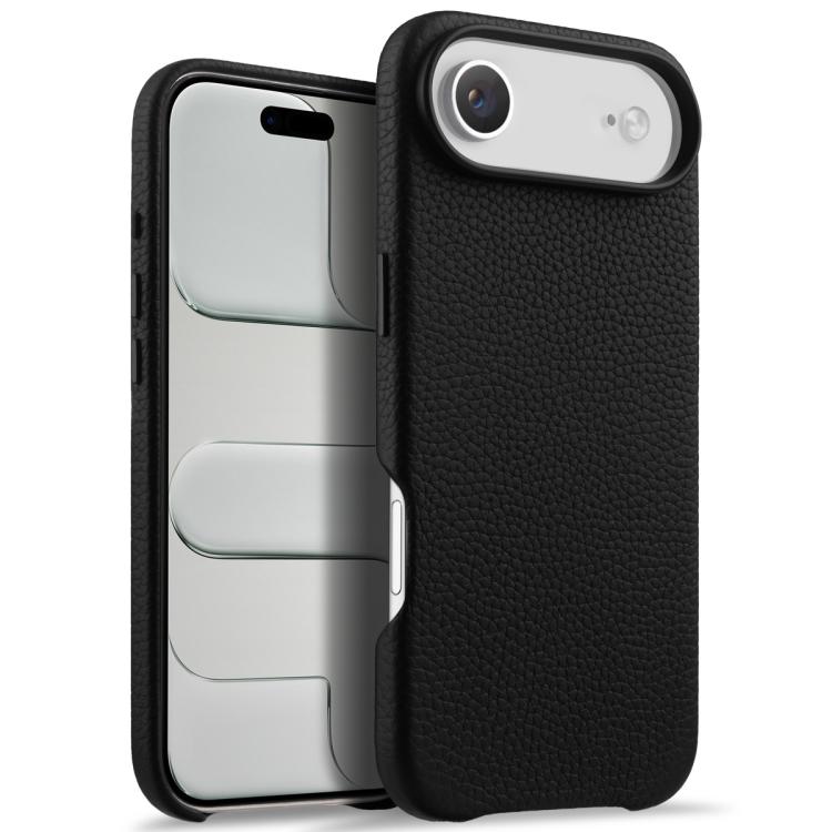 melkco Custodia per telefono in vera pelle con texture litchi, copertura completa magnetica e pulsante AI, For iPhone 17, For iPhone Air