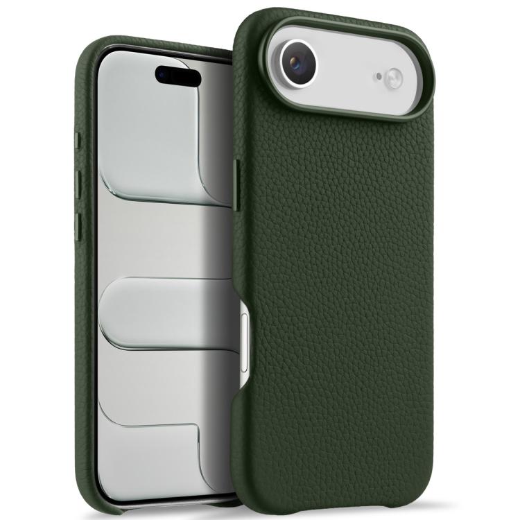melkco Custodia per telefono in vera pelle con texture litchi, copertura completa magnetica e pulsante AI, For iPhone 17, For iPhone Air