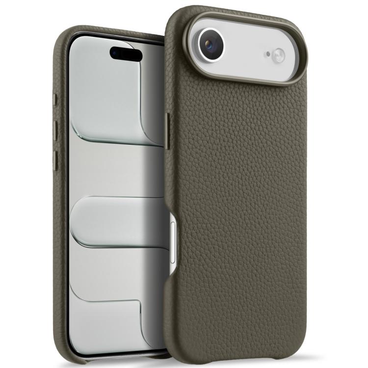 melkco Custodia per telefono in vera pelle con texture litchi, copertura completa magnetica e pulsante AI, For iPhone 17, For iPhone Air