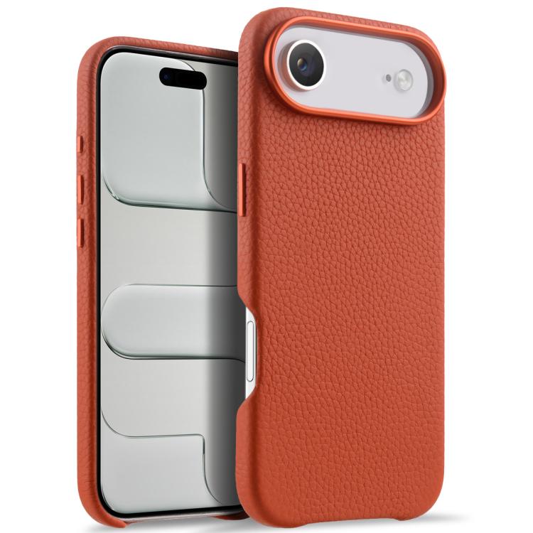melkco Custodia per telefono in vera pelle con texture litchi, copertura completa magnetica e pulsante AI, For iPhone 17, For iPhone Air