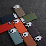 melkco Custodia per telefono in vera pelle con texture litchi, copertura completa magnetica e pulsante AI, For iPhone 17, For iPhone Air
