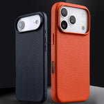 melkco Custodia per telefono in vera pelle con texture litchi, copertura completa magnetica e pulsante AI, For iPhone 17, For iPhone Air