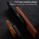 melkco Custodia per telefono in vera pelle con texture litchi, copertura completa magnetica e pulsante AI, For iPhone 17 Pro Max, For iPhone 17 Pro