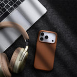 melkco Custodia per telefono in vera pelle con texture litchi, copertura completa magnetica e pulsante AI, For iPhone 17 Pro Max, For iPhone 17 Pro
