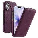melkco Custodia per telefono in vera pelle con motivo litchi, apertura verticale magnetica, For iPhone 17 Pro Max, For iPhone 17 Pro, For iPhone 17, For iPhone Air