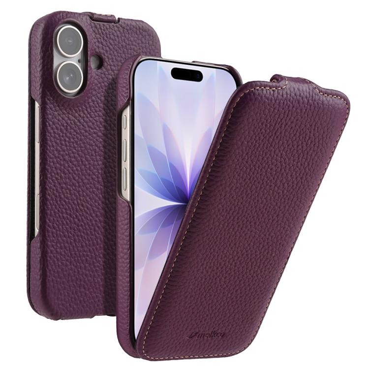melkco Custodia per telefono in vera pelle con motivo litchi, apertura verticale magnetica, For iPhone 17 Pro Max, For iPhone 17 Pro, For iPhone 17, For iPhone Air