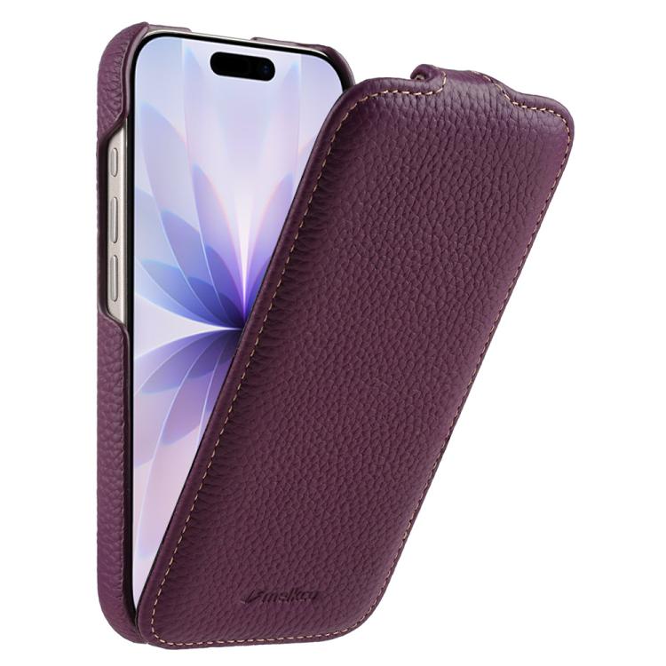 melkco Custodia per telefono in vera pelle con motivo litchi, apertura verticale magnetica, For iPhone 17, For iPhone Air