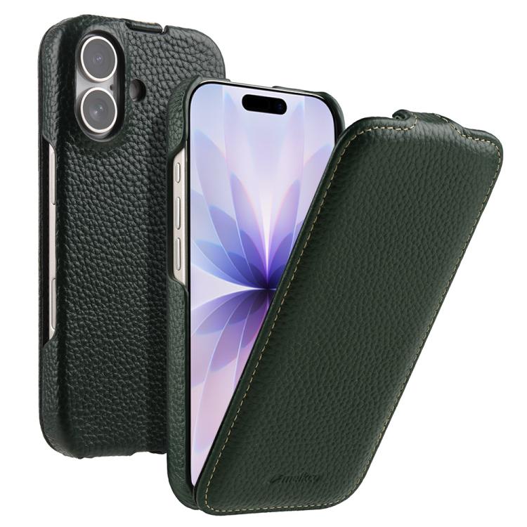 melkco Custodia per telefono in vera pelle con motivo litchi, apertura verticale magnetica, For iPhone 17 Pro Max, For iPhone 17 Pro, For iPhone 17, For iPhone Air