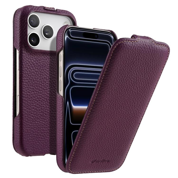 melkco Custodia per telefono in vera pelle con motivo litchi, apertura verticale magnetica, For iPhone 17 Pro Max, For iPhone 17 Pro, For iPhone 17, For iPhone Air