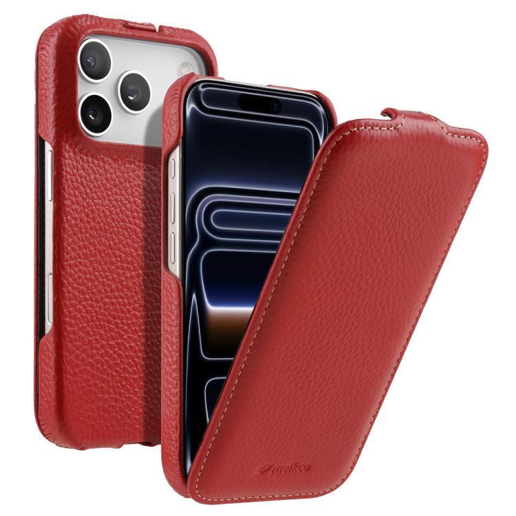melkco Custodia per telefono in vera pelle con motivo litchi, apertura verticale magnetica, For iPhone 17 Pro Max, For iPhone 17 Pro, For iPhone 17, For iPhone Air