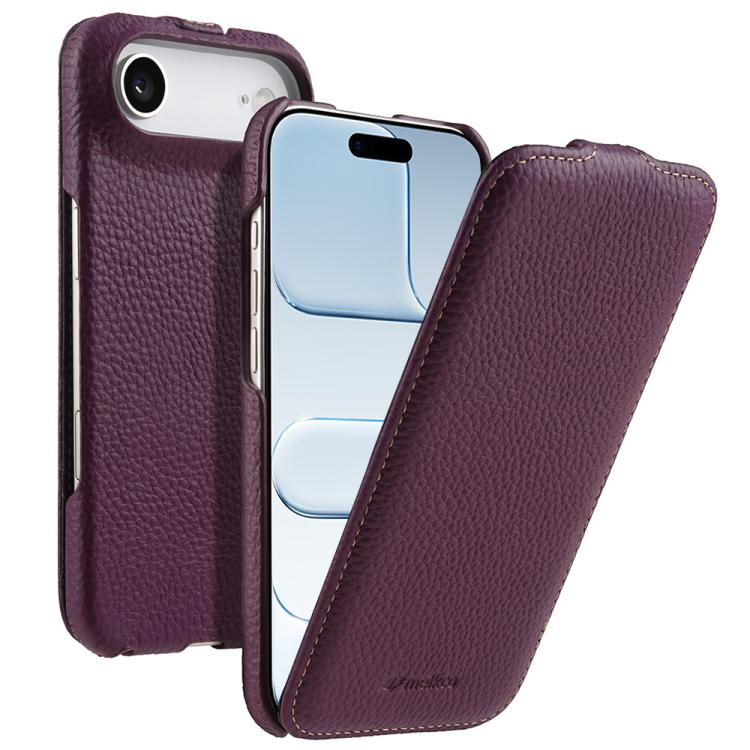 melkco Custodia per telefono in vera pelle con motivo litchi, apertura verticale magnetica, For iPhone 17 Pro Max, For iPhone 17 Pro, For iPhone 17, For iPhone Air