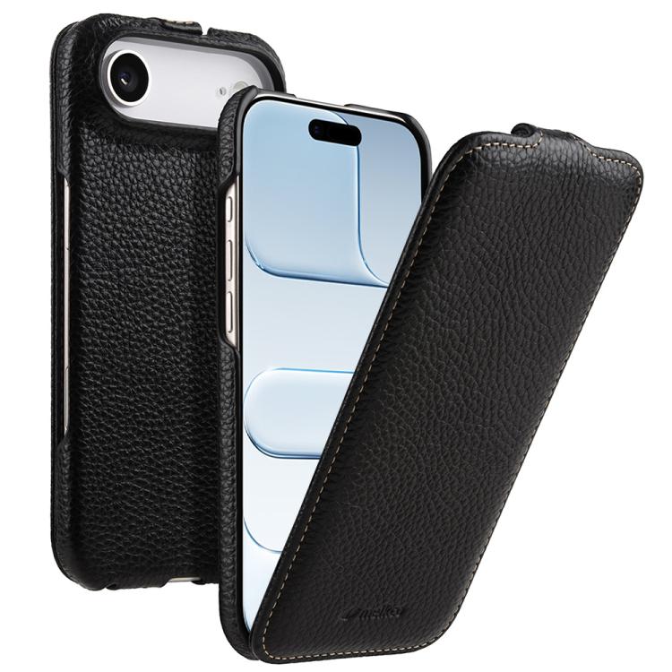 melkco Custodia per telefono in vera pelle con motivo litchi, apertura verticale magnetica, For iPhone 17 Pro Max, For iPhone 17 Pro, For iPhone 17, For iPhone Air