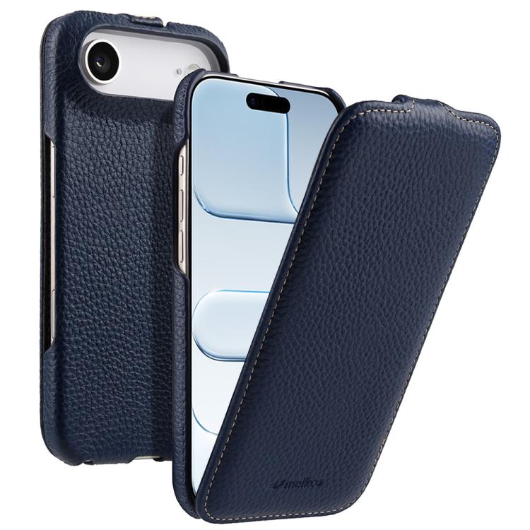 melkco Custodia per telefono in vera pelle con motivo litchi, apertura verticale magnetica, For iPhone 17 Pro Max, For iPhone 17 Pro, For iPhone 17, For iPhone Air