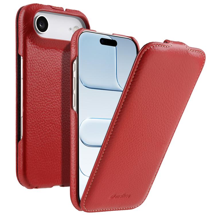 melkco Custodia per telefono in vera pelle con motivo litchi, apertura verticale magnetica, For iPhone 17 Pro Max, For iPhone 17 Pro, For iPhone 17, For iPhone Air