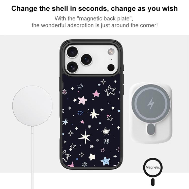 Cover magnetica per telefono con sfondo nero e motivo a stelle colorate, For iPhone 15 Pro Max, For iPhone 15 Pro