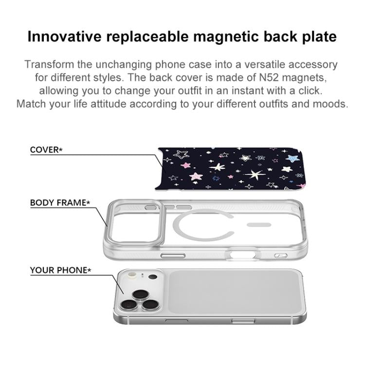 Cover magnetica per telefono con sfondo nero e motivo a stelle colorate, For iPhone 15 Pro Max, For iPhone 15 Pro