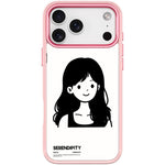 Cover magnetica per telefono con motivo di ragazza dai capelli ricci in stile schizzo, For iPhone 17 Pro Max, For iPhone 17 Pro, For iPhone 17, For iPhone Air