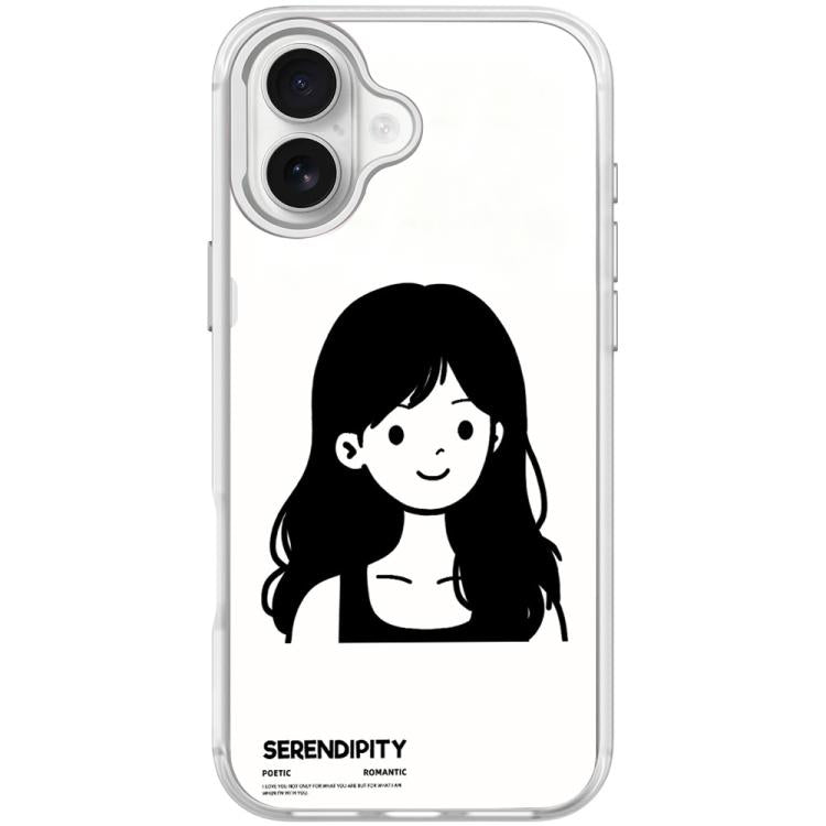 Cover magnetica per telefono con motivo di ragazza dai capelli ricci in stile schizzo, For iPhone 16 Pro Max, For iPhone 16 Pro, For iPhone 16 Plus, For iPhone 16