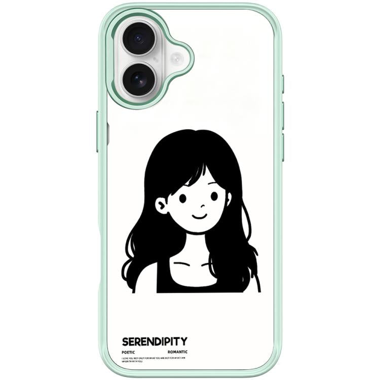 Cover magnetica per telefono con motivo di ragazza dai capelli ricci in stile schizzo, For iPhone 16 Pro Max, For iPhone 16 Pro, For iPhone 16 Plus, For iPhone 16