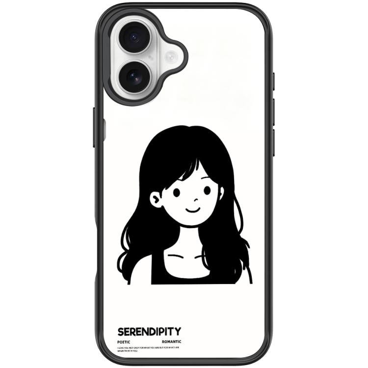 Cover magnetica per telefono con motivo di ragazza dai capelli ricci in stile schizzo, For iPhone 16 Pro Max, For iPhone 16 Pro, For iPhone 16 Plus, For iPhone 16