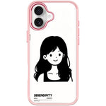 Cover magnetica per telefono con motivo di ragazza dai capelli ricci in stile schizzo, For iPhone 16 Pro Max, For iPhone 16 Pro, For iPhone 16 Plus, For iPhone 16