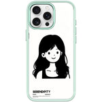 Cover magnetica per telefono con motivo di ragazza dai capelli ricci in stile schizzo, For iPhone 15 Pro Max, For iPhone 15 Pro