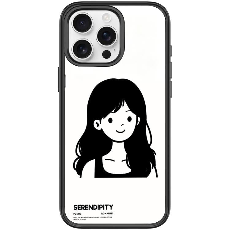 Cover magnetica per telefono con motivo di ragazza dai capelli ricci in stile schizzo, For iPhone 15 Pro Max, For iPhone 15 Pro