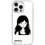 Cover magnetica per telefono con motivo di ragazza dai capelli ricci in stile schizzo, For iPhone 15 Pro Max, For iPhone 15 Pro