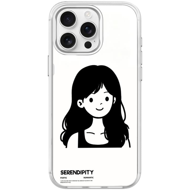 Cover magnetica per telefono con motivo di ragazza dai capelli ricci in stile schizzo, For iPhone 15 Pro Max, For iPhone 15 Pro
