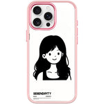 Cover magnetica per telefono con motivo di ragazza dai capelli ricci in stile schizzo, For iPhone 15 Pro Max, For iPhone 15 Pro