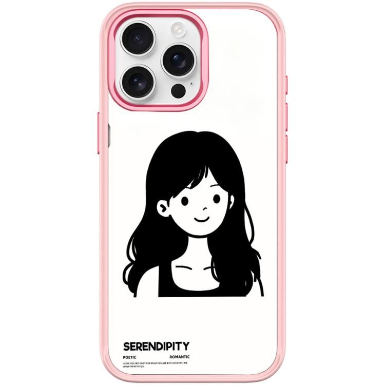 Cover magnetica per telefono con motivo di ragazza dai capelli ricci in stile schizzo, For iPhone 15 Pro Max, For iPhone 15 Pro