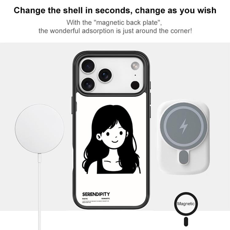 Cover magnetica per telefono con motivo di ragazza dai capelli ricci in stile schizzo, For iPhone 16 Pro Max, For iPhone 16 Pro, For iPhone 16 Plus, For iPhone 16