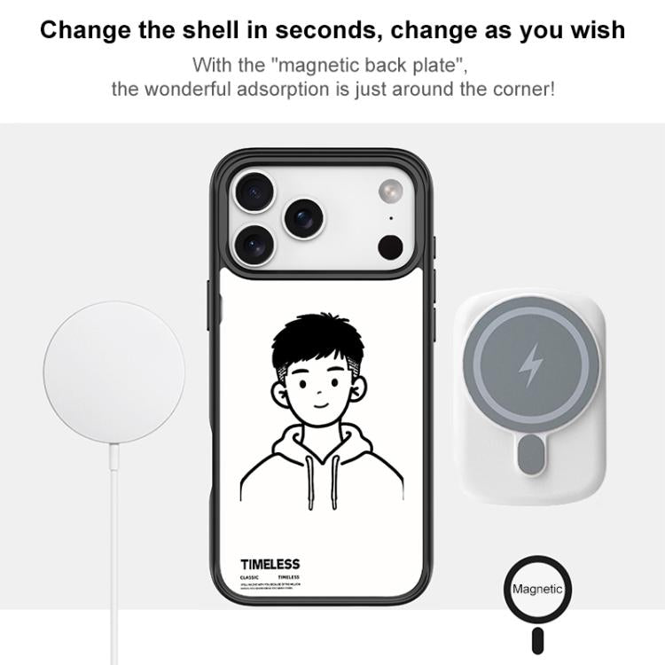 Custodia magnetica per telefono con motivo "Sketch Hooded Boy"., For iPhone 15 Pro Max, For iPhone 15 Pro